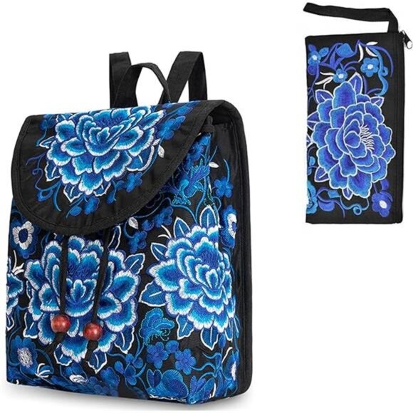 Vintage Embroidered Women Backpacks BohoBackpack Purse Ethnic Travel ShoulderBag - Picture 7 of 7